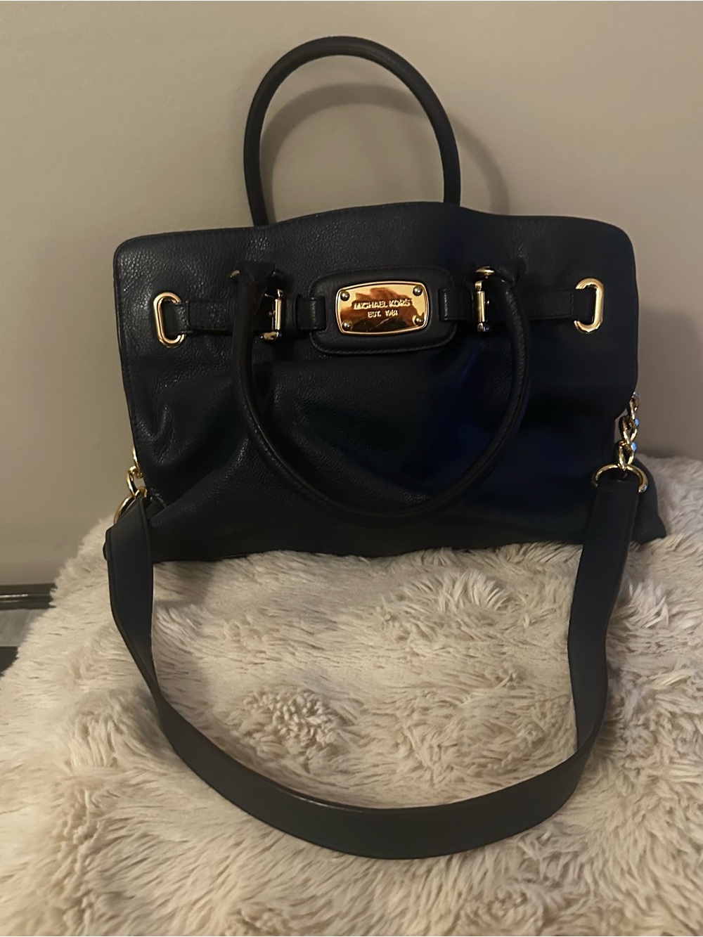 Michael Kors Black Leather Satchel with Gold Hardware